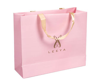 Pink Color Paper Shopping Bags Vivid Accurate Printing OEM / ODM Available supplier