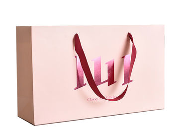 Ribbon Handle Paper Shopping Bags With Strong Heat Resistant Glue Reinforce supplier