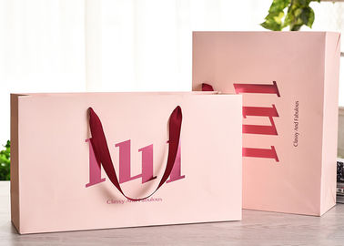 Ribbon Handle Paper Shopping Bags With Strong Heat Resistant Glue Reinforce supplier