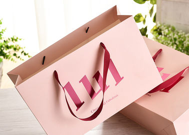 Ribbon Handle Paper Shopping Bags With Strong Heat Resistant Glue Reinforce supplier