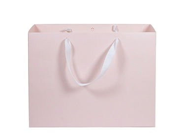 Eco - Friendly Paper Shopping Bags Pink Color With Twill Cotton Rope Handle supplier