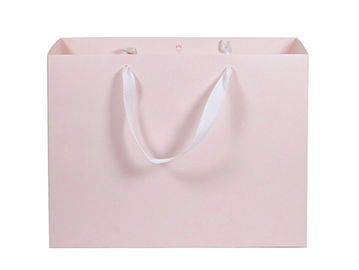 Eco - Friendly Paper Shopping Bags Pink Color With Twill Cotton Rope Handle supplier
