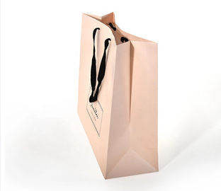 Flat Cotton Handle Custom Design Paper Bags , Printed Paper Shopping Bags Pink Color supplier