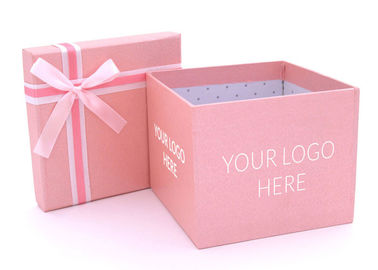 Square Shape Pink Present Box , Logo Packaging Boxes Paperboard Material supplier