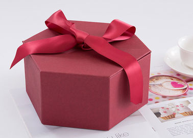 Hexagon Custom Printed Gift Boxes Size 24.5 * 21.3 * 10.5cm With Ribbon supplier