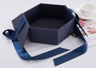 Hexagon Custom Printed Gift Boxes Size 24.5 * 21.3 * 10.5cm With Ribbon supplier