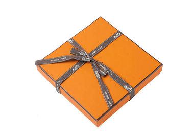 Chocolate Custom Printed Gift Boxes High End Yellow Color With Ribbon Handle supplier