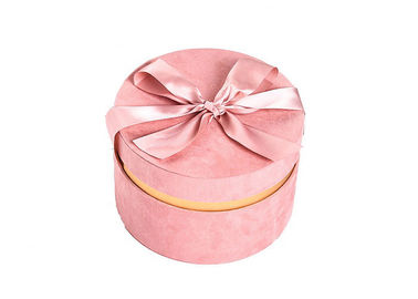 Round Glitter Velvet Jewelry Box , Suede Gift Box Stamping Logo With Top Ribbon supplier