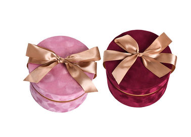 Round Glitter Velvet Jewelry Box , Suede Gift Box Stamping Logo With Top Ribbon supplier