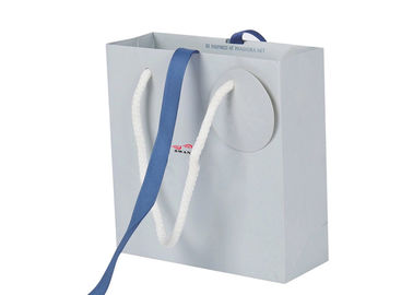 Blue Color Custom Printed Paper Bags With Beautiful Ribbon / Rope Handle supplier