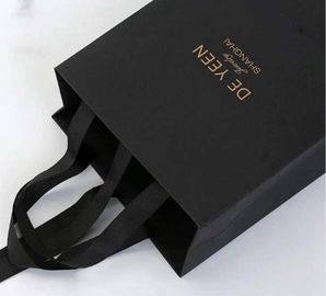 Professional Small Black Paper Bags , Personalised Paper Bags With Ribbon Handle supplier