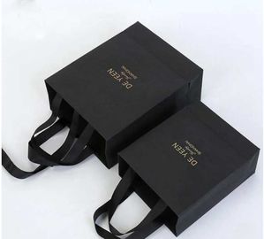 Professional Small Black Paper Bags , Personalised Paper Bags With Ribbon Handle supplier