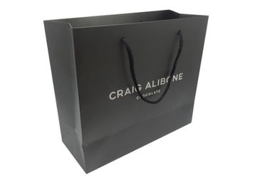 High End Custom Printed Paper Bags / Black Paper Gift Bags Embossed Surface Disposal supplier