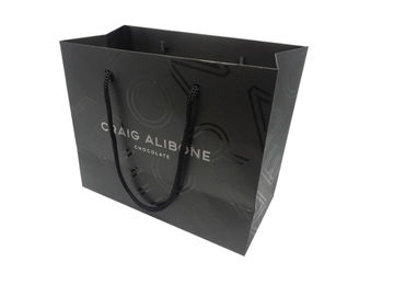 High End Custom Printed Paper Bags / Black Paper Gift Bags Embossed Surface Disposal supplier