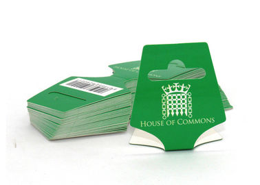 Green Color Fluorescent Folded Swing Tags , Double Sided Product Hang Tags supplier