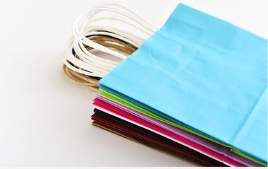 Blue Color Printed Kraft Paper Bags Customzied Logo With Twisted Paper Handle supplier