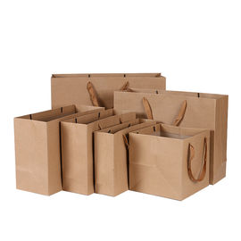 Flat Handle Plain Brown Gift Bags Customized Logo Biodegradable Durable supplier