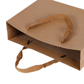 Flat Handle Plain Brown Gift Bags Customized Logo Biodegradable Durable supplier