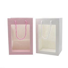 Drawstring Luxury Gift Packaging Bags , Cardboard Paper Bag With Transparent Window supplier