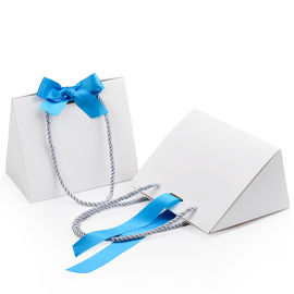 Triangle Shape Cardboard Shopping Bags , Ribbon Corrugated Paper Bags supplier