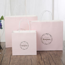 Light Blue / Pink Personalized Paper Gift Bags 150gsm White Kraft Paper Material supplier