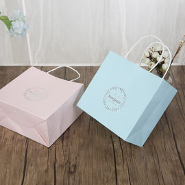 Light Blue / Pink Personalized Paper Gift Bags 150gsm White Kraft Paper Material supplier