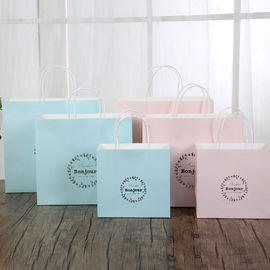 Light Blue / Pink Personalized Paper Gift Bags 150gsm White Kraft Paper Material supplier