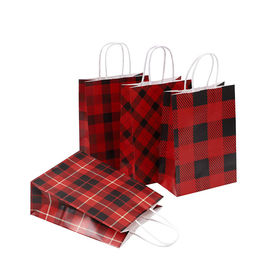 Grid Pattern Custom Printed Carrier Bags , Brown Paper Gift Bags Size 16 X 8 X 22 Cm supplier