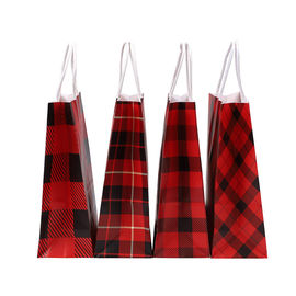 Grid Pattern Custom Printed Carrier Bags , Brown Paper Gift Bags Size 16 X 8 X 22 Cm supplier