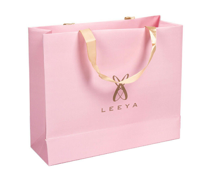 Pink Color Paper Shopping Bags Vivid Accurate Printing OEM / ODM Available supplier