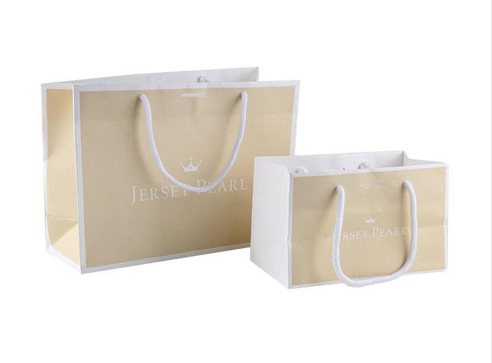 Customized Size Paper Shopping Bags With Silk Ribbon / Circle Tube Handle supplier
