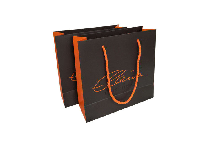 Decorative Custom Printed Paper Bags Black / Orange Color Eco Friendly supplier