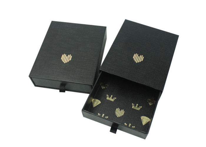 Drawer Type Custom Printed Gift Boxes Black Color Gloss / Matte Lamination supplier
