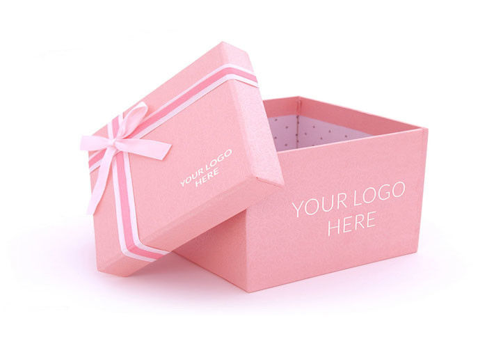 Square Shape Pink Present Box , Logo Packaging Boxes Paperboard Material supplier
