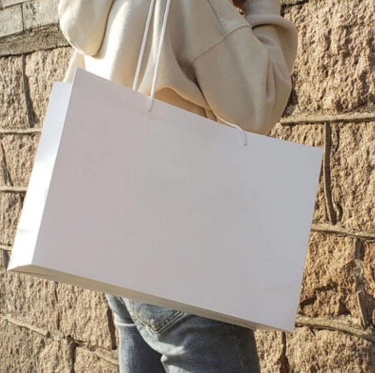 Reusable Plain White Paper Bags , Custom Made Paper Bags Smooth  Soft Edge supplier