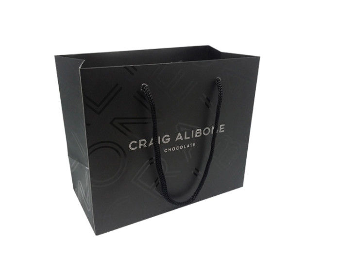 High End Custom Printed Paper Bags / Black Paper Gift Bags Embossed Surface Disposal supplier