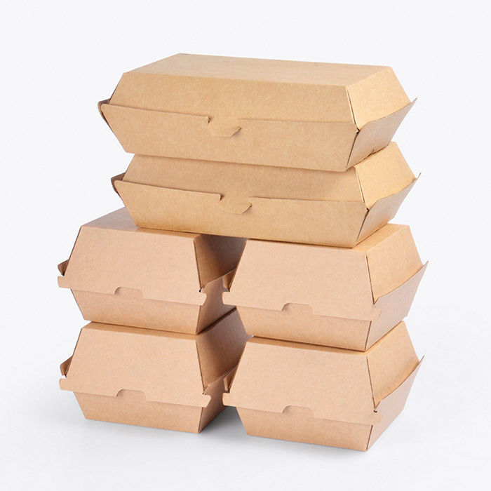2 Sizes Kraft Paper Burger Box , Burger Takeaway Box Thickness 250gsm supplier