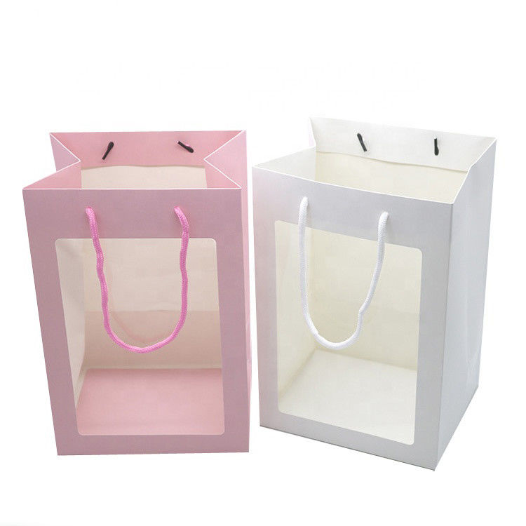 Drawstring Luxury Gift Packaging Bags , Cardboard Paper Bag With Transparent Window supplier