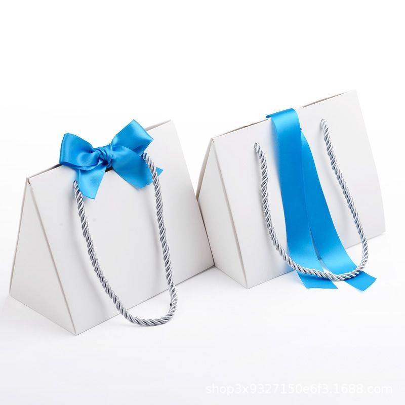 Triangle Shape Cardboard Shopping Bags , Ribbon Corrugated Paper Bags supplier