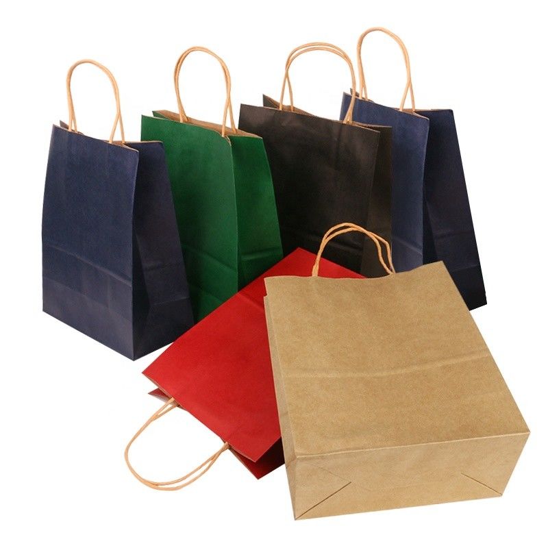 Flat Bottom Personalized Brown Paper Bags With Paper Twisted Cord Handle supplier