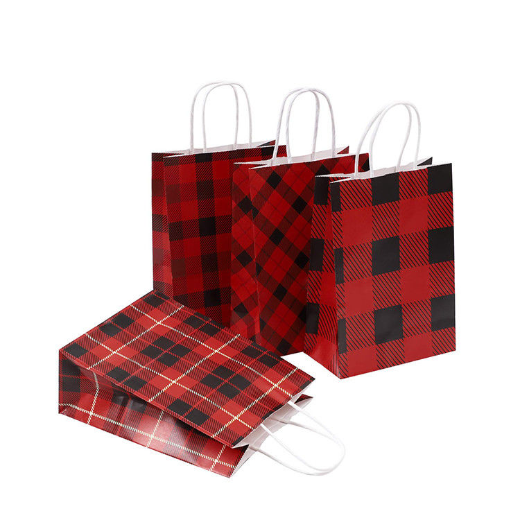 Grid Pattern Custom Printed Carrier Bags , Brown Paper Gift Bags Size 16 X 8 X 22 Cm supplier